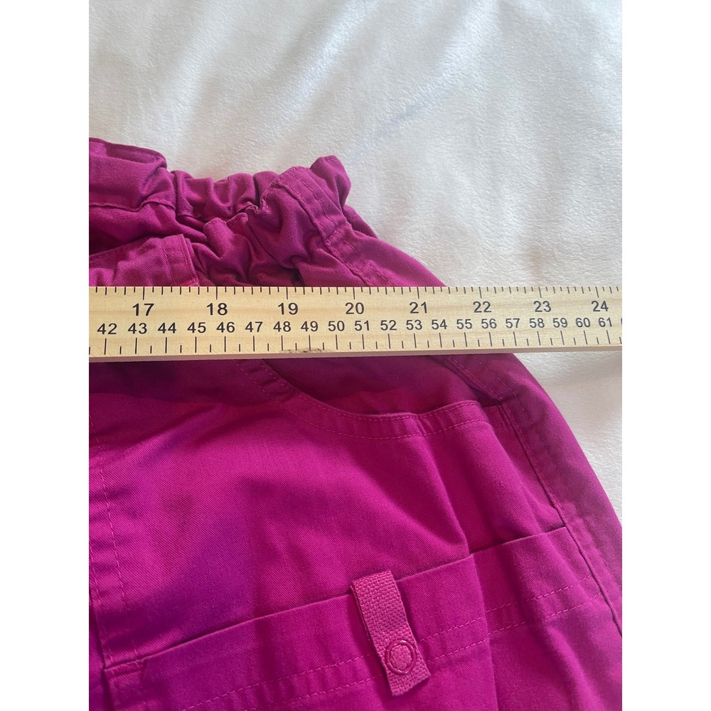 Butter-Soft Stretch Womens 2X Magenta Pink Cargo Scrub Pants Drawstring - Picture 11 of 12